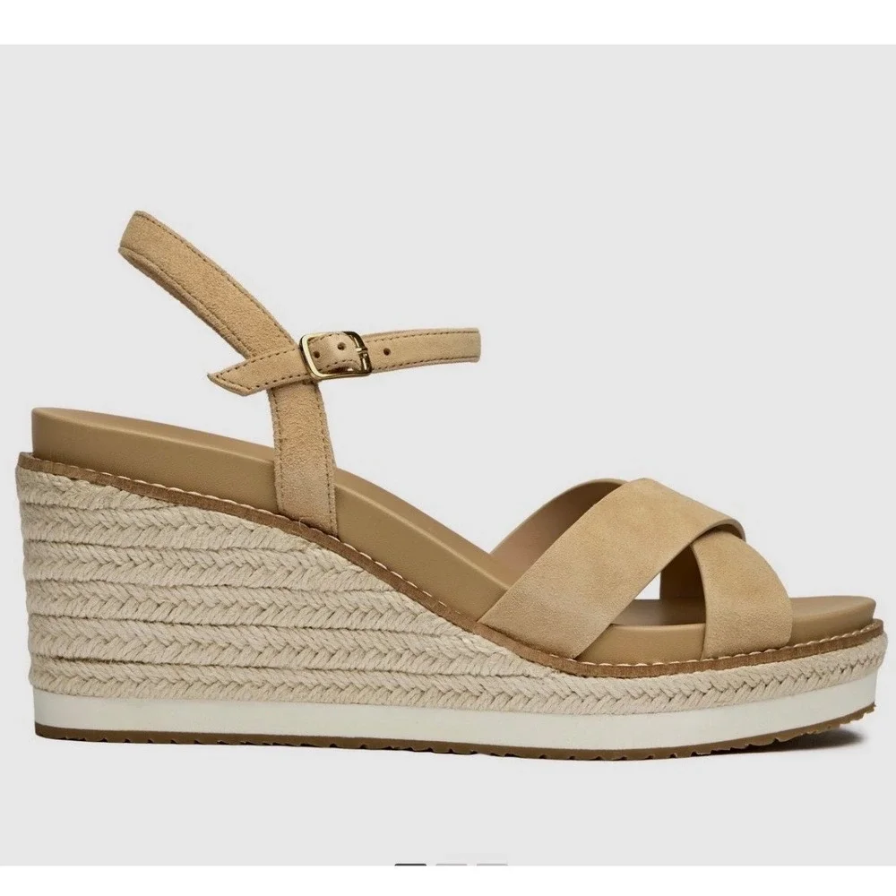 Cole Haan Cloudfeel Silver Tan Suede Espadrille Wedge Sandals NWOT - Size 7.5